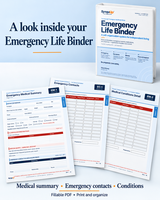 SynquUp Emergency Life Binder interior preview