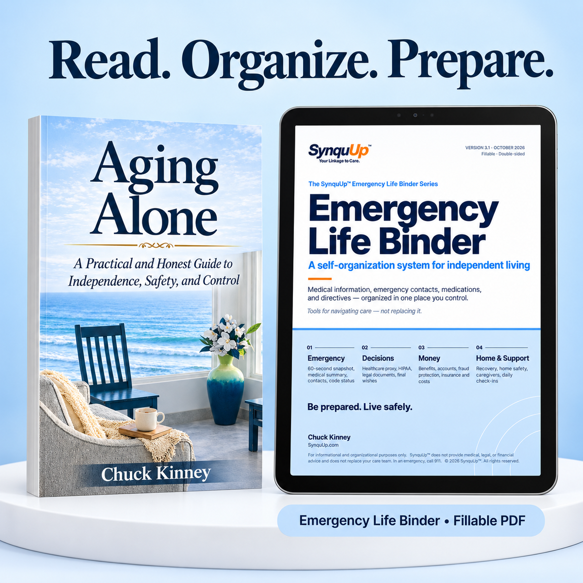 Aging Alone and SynquUp Emergency Life Binder mockup
