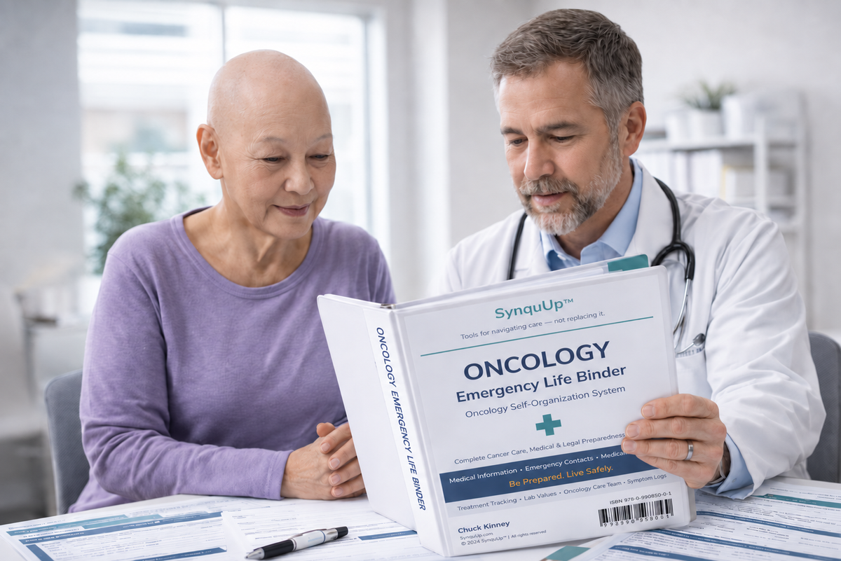 SynquUp Oncology Emergency Life Binder, sample pages preview