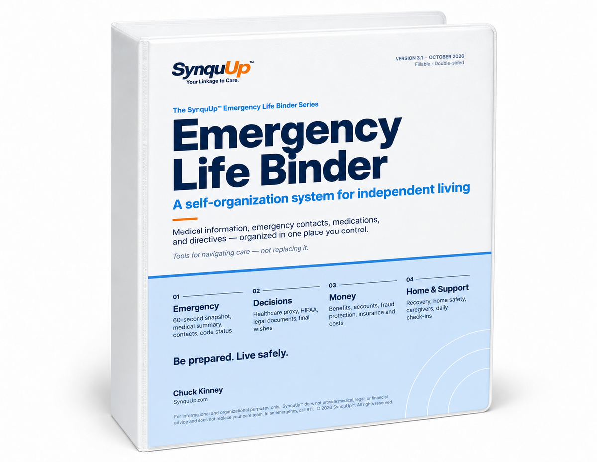 SynquUp Emergency Life Binder cover mockup
