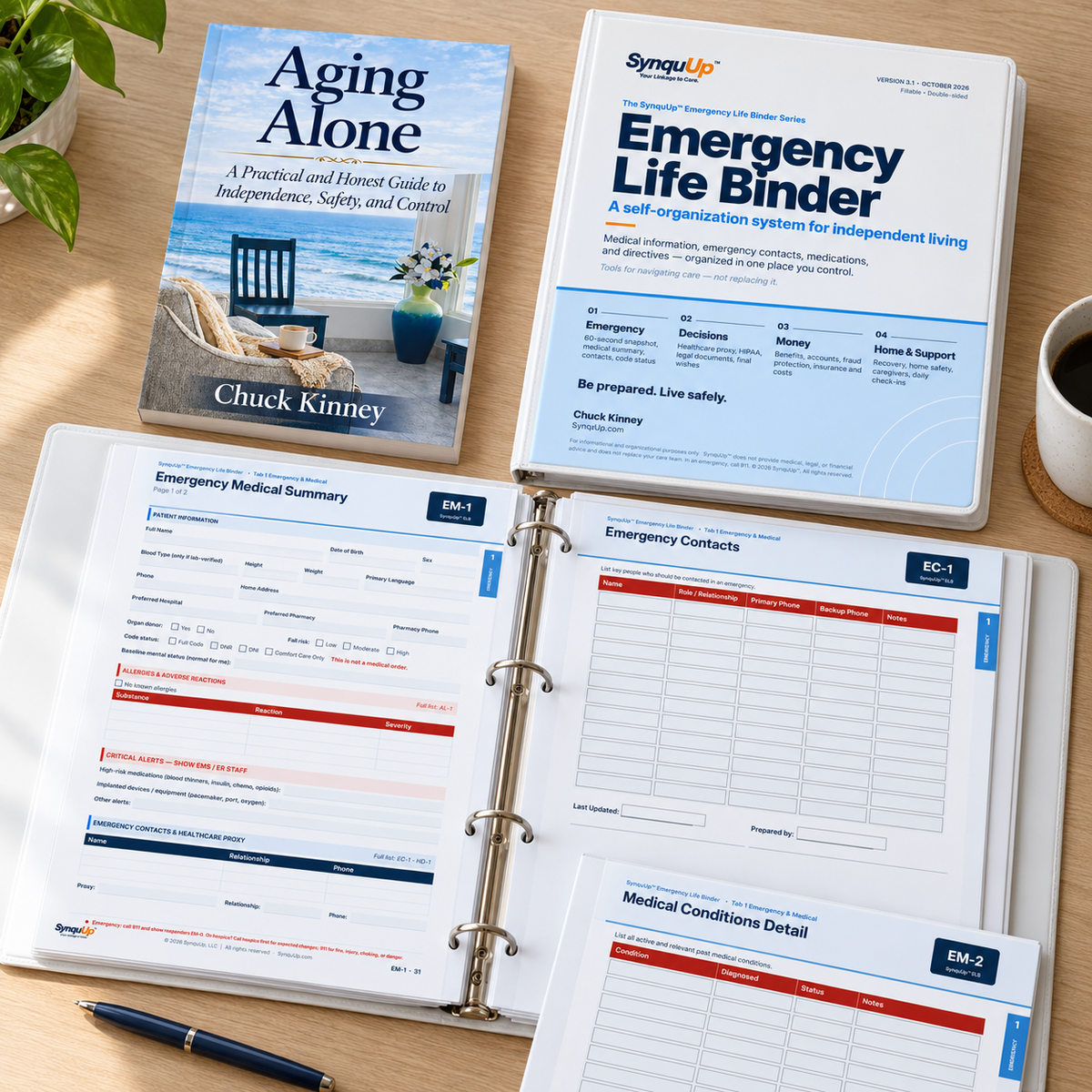 Inside pages of the SynquUp Emergency Life Binder