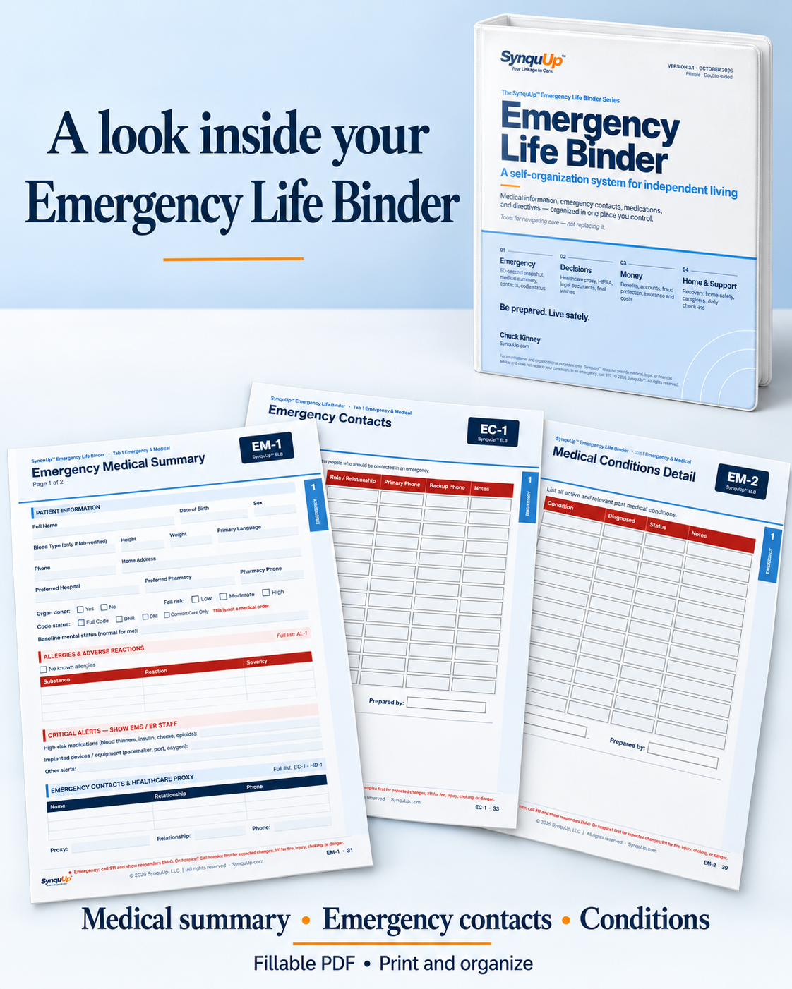 SynquUp Emergency Life Binder interior preview