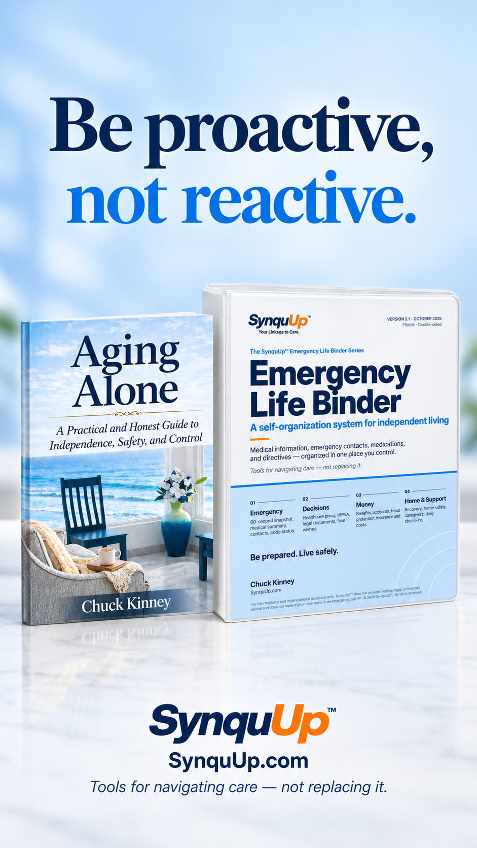 SynquUp Emergency Life Binder and Aging Alone mockup