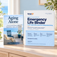 Aging Alone and SynquUp Emergency Life Binder in a sunlit room