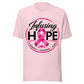 Soft pink unisex Infusing Hope breast cancer awareness t-shirt with pink ribbon HOPE design
