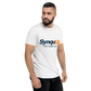 SynquUp™ “Your Linkage to Care.” white tri-blend t-shirt, right front angle